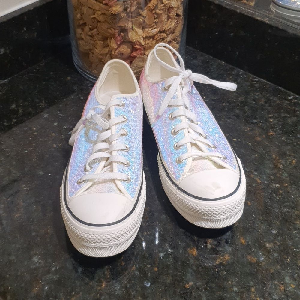 Converse Iridescent White Athletic Shoes
